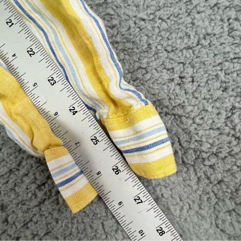 J JILL WOMENS LINEN BLOUSE YELLOW WITH BLUE WHITE STRIPES SIZE L - Picture 8 of 10